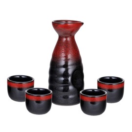 Happy Sales HSSS-MTAKAI, Perfect 5 pc Japanese Design Ceramic Sake set, Red Mt