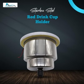 MARINE CITY Red LED Light Cup Drink Holder with Center Drain – 304 Stainless Steel, Durable, Corrosion-Resistant Marines, Boats, Ships, Kayaks, Yachts (Pack of 8)