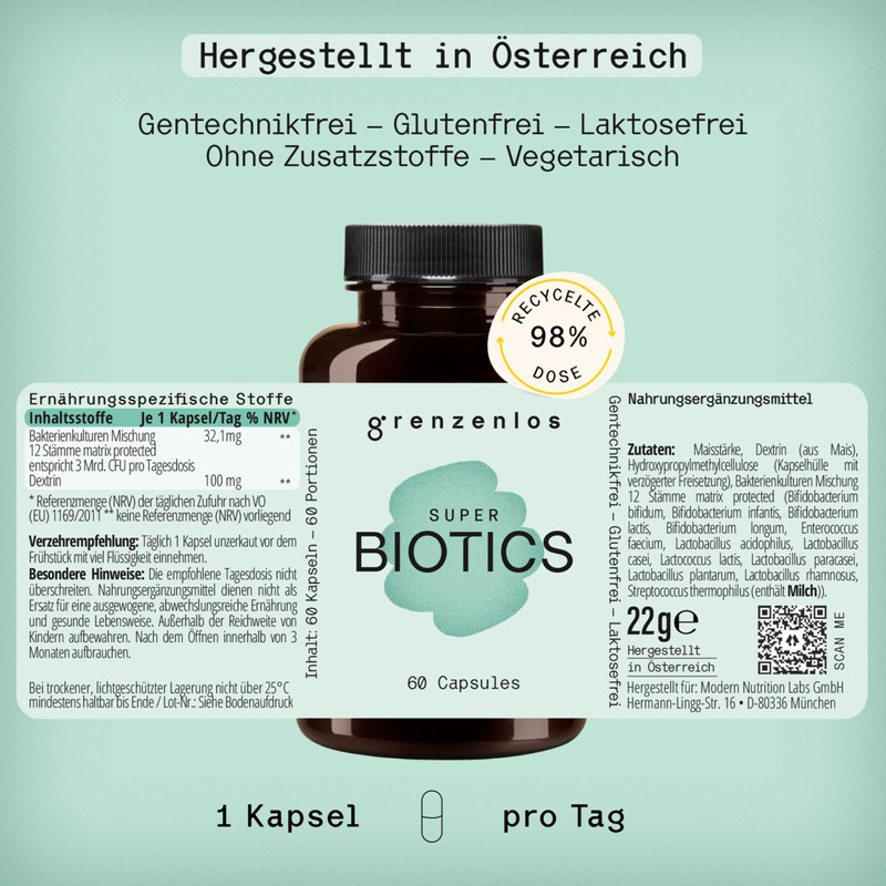 grenzenlos® Super Biotics with Probiotics & Prebiotics for a Healthy