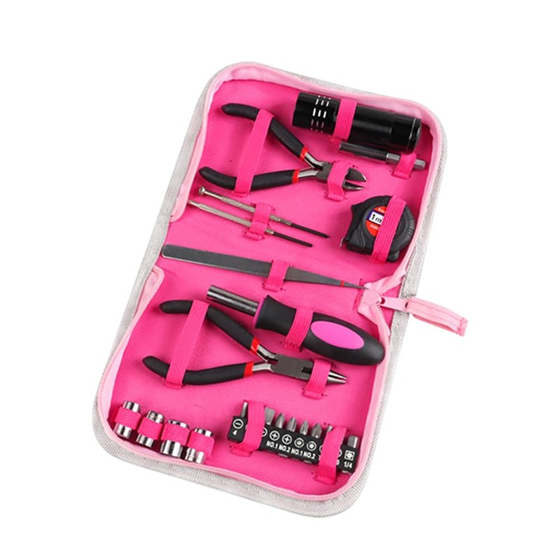 Baceyong 23 Pcs Ladies Pink Tool Kit,Screwdriver Household Tool,Pink Multi-function