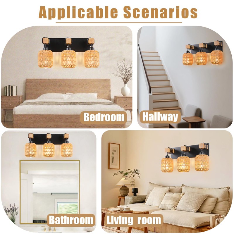 Popity home 3-Light Bathroom Vanity Light Fixtures, Rustic Farmhouse Wall