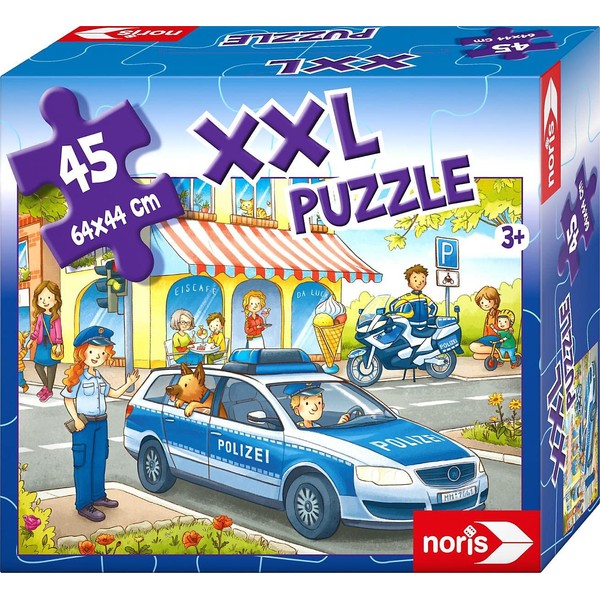 Noris 606031792 XXL Riesenpuzzle Auf Streife mit der Polizei mit 45 Teilen (Gesamtgröße: 64 x 44 cm) - für Kinder ab 3 Jahren