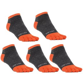 FUN TOES MEN Toe Socks 5 Pack For Shoe size up to 12 breathable ideal for toe shoe ORANGE