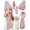 Aneco Women Winter Beanie Hat Scarf Gloves with Pom Pom