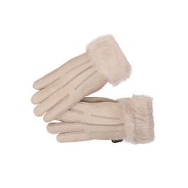 Nordvek Womens Sheepskin Gloves - Fold Back Cuff - Suede # 301-100 - Beige - S/M