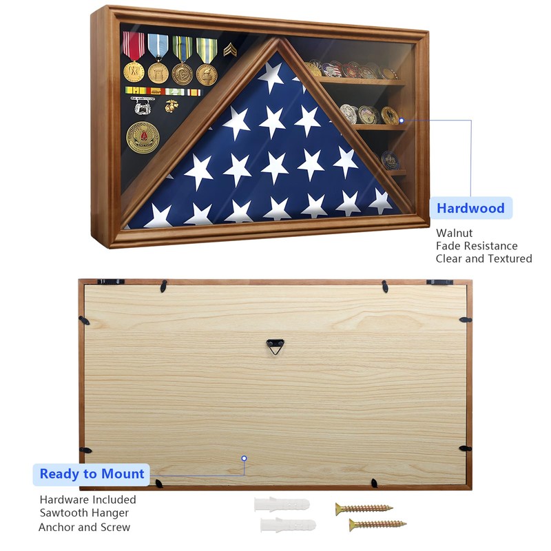 DecoWoodo Large Military Shadow Box Display Case with HD Tempered
