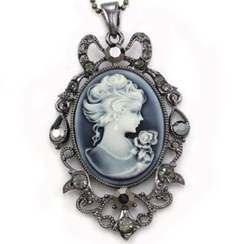 Soulbreezecollection Light Gray Cameo Pendant Necklace Chain Charm Women Fashion Jewelry