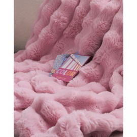 Faux Fur Throw Blanket, Ultra Soft Fuzzy Blanket for Couch or Bed, Bubble Texture, Cozy & Machine Washable, 50 x 60 Inches Luxury Fluffy Blanket, Oeko-TEX Certified