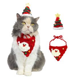 MITOCAPY Handmade Cat Christmas Costume,Dog Christmas Outfits,Christmas Tree Dog Hat & Cute Santa Cat Bandana for Dogs and Cats
