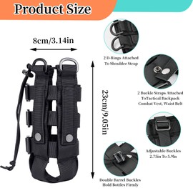 heavenlife Tactical Bottle Holder, Molle Bottle Holder, 1.5 L, Tactical Water Bottle Bag, Adjustable Military Water Bottle Bag, with Carabiner for Camping, Hiking, Outdoor, black, L