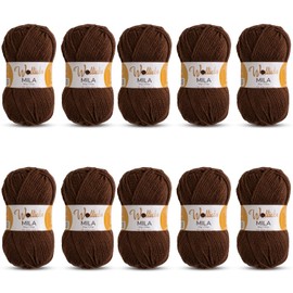 Wollidu Mila Garn zum Häkeln und Stricken 10 x 50g/133m Strickgarn 100% Polyacryl Häkelgarn Braun