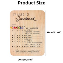 WDMJxar Phase 10 Score Board, Pack of 2 Wooden Score Sheets with 8 Colored Pegs, Fun Table Board Card Game Accessories for Adults Party Family Game Night