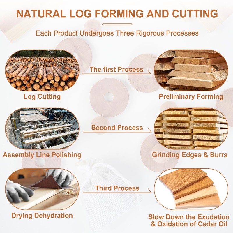 71 Piece Cedar Blocks Set for Clothes Storage: 7 Hooks,