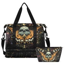 Travel Duffel Tote Bag Mysterious Skull Sports Duffel Bag with Wet Pocket Weekender Overnight Bag for Women Men Gym Bag, Carry On Bag Hospital Bag for Labor and Delivery