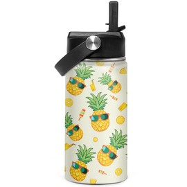 Kids Water Bottle Pineapple Water Bottles 12oz with Straw Insulated Stainless Steel Travel School Tumbler Double Wall Vacuum Cup for Girls Kid Boys