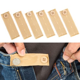Extensores de botones elásticos para hombres y mujeres, extensores de cintura ajustables para pantalones, pantalones, vestidos y jeans, paquete de 6 (Khaki)