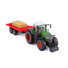 Bburago Die-Cast FENDT 1050 VARIO TRACTOR with Workiing BALE TRAILER - Detailed Replica Collectible Model Toy