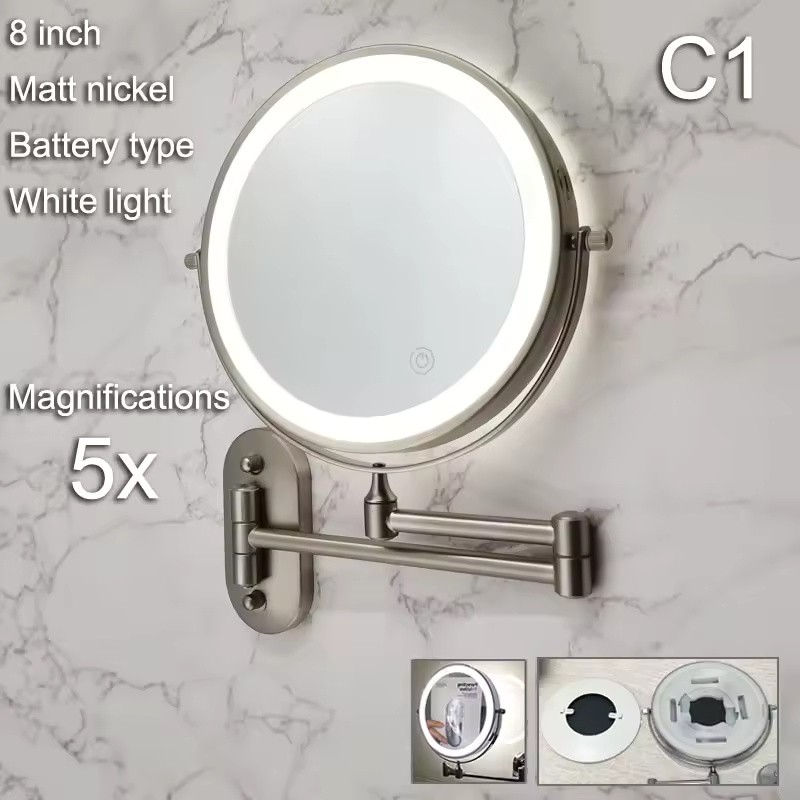 7–8 Inch Wall-Mounted LED Makeup Mirror, 1X/3X–10X, Battery & USB