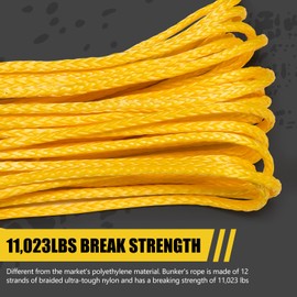 BUNKER INDUST 1/4" x 50' Synthetic Winch Rope Kit,11023LBS Winch Line with Protective Sleeve + Forged Winch Hook + Strap, Nylon Winch Cable Replacement for 3500-6000LBS Winch Off-Road ATV UTV, Yellow