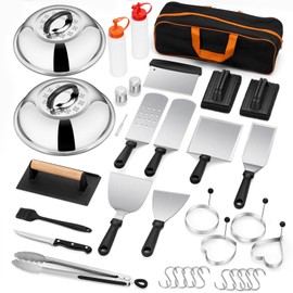 35PCS Griddle Accessories Kit, Leonyo Flat Top Grill Accessories, Grill Tools with Enlarged Spatulas, Melting Dome, Metal Scraper, Burger Press for Outdoor Barbecue Teppanyaki Hibachi Cooking