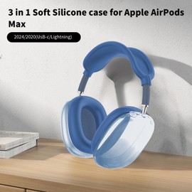 3-in-1 Case for Airpods Max Headphones, Case Compatible with AirPods Max Ear Pads (Transparent-Blue Gradient + Blue)