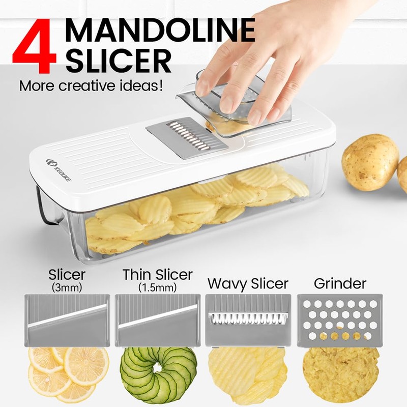 KEOUKE 8-in-1 Vertical Vegetable Chopper Mandoline Slicer with Container White