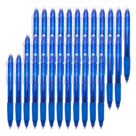 Volcanics Retractable Clicker Erasable Gel Pens - 0.7mm Ball Point, Heat Erase with Built-in Eraser, 36 Pack Blue