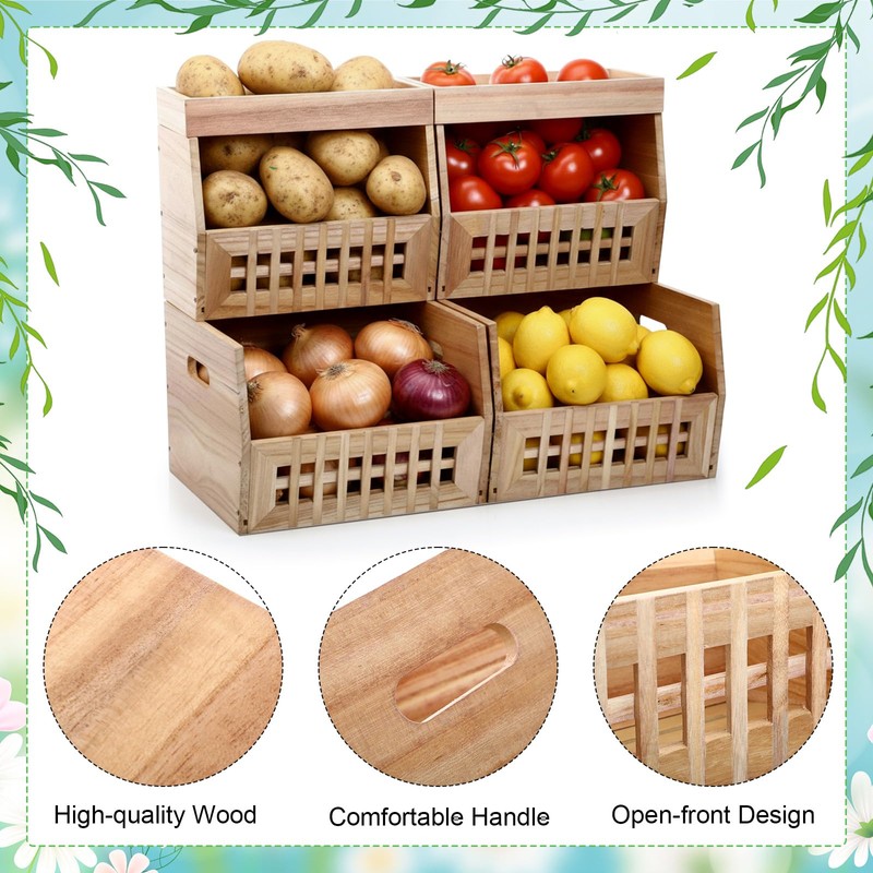 AceOrbit 6 Pack Wood Pantry Storage Bins 4 Wooden Storage