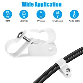 Aroidful Pack of 100 3/8 Inch 10.4 mm White Nylon Type R Cable Ties with 100 Screws for Cable Management