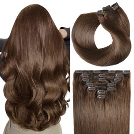 SUYYA Clip in Hair Extensions Real Human Hair,Chocolate Brown Human Hair Extensions Clip ins Straight Double Weft Hair Extensions Clip ins Clip ins 7pcs 120g (18 inches #4 Dark Brown)