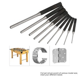 Steel Center Punch, 9 Piece Roll Pin Punch Set, Mechanics Professional Tool Kit for Breaking or Drilling Walls, Concrete, Stones or Other Materials