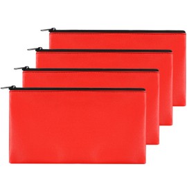 4Pack Money Bag 11 X 6 ", Safe Durable Money Bags with Zipper for Cash Waterproof, Coin Money Pouch PU Leather Bank Bag, Bank Bags with Zipper for Checks Makeup Bills Receipts Tool Storage Bag (Red)