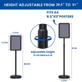 6 Pack 8.5 x 11 Inch Adjustable Poster Sign Stand, Heavy Duty Pedestal Floor Standing Sign Holder, Snap Open Aluminum Frame with Rounded Corner, Adjustable Vertical/Horizontal View for Display Advertisement
