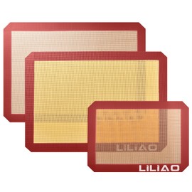 LILIAO Silicone Baking Mat, 3-Pack Non-Stick Reusable Baking Mat, Oven Baking Sheet for Making Cookies, Macaroons, Bread and Pastry (Red)