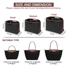 DOIAPUOS Felt Purse Organizer Insert for Longchamp Le Pliage S Bag Handbag Leather edge Longchamp Organizer Insert (Black, Small)