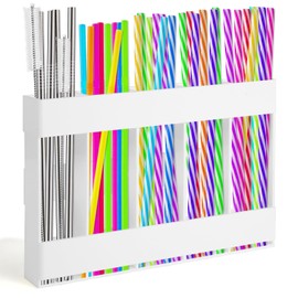 Acrylic Straw Holder with Double-Sided Tape, Reusable Straw Holder for Cabinet Doors, Worktop, Kitchen, Straw Organiser for Plastic Paper Straws, White