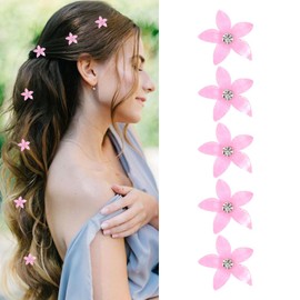 Bartosi Flower Hair Clips Pink Mini Flower Hair Barrettes Bridal Rhinestone Hair Pins Bride Wedding Decorative Hair Accessories for Women and Girls (Pack of 5)
