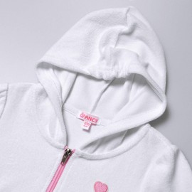 QPANCY Girls Terry Hooded Swim Cover Up Zip Cover-Up Swimsuit Short Sleeve White