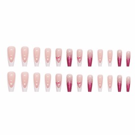 MISUD Coffin Press on Nails Long Ballerina Fake Nails White French Tip Acrylic Nails Glossy Glue on Nails Bling Glitter Artificial Nails Butterfly Sequins Stick on False Nails 24 pcs