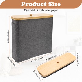 COITEK Toilet Paper Storage Basket,Toilet Paper Storage with Bamboo Lid,30L Bathroom Toilet Paper Holder,Grey Toilet Paper Bin