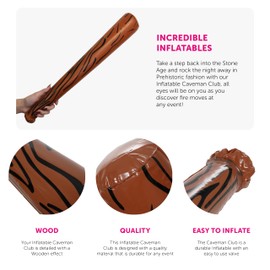 INFLATABLE 60CM LONG CAVEMAN / CAVEWOMAN PREHISTORIC CLUB FANCY DRESS PARTY DECORATION PROP - GREAT FOR PREHISTORIC, CAVE MAN AND CAVE WOMAN FANCY DRESS PARTY 60CM BLOW UP ACCESSORY - PACK OF 12