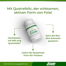 Folic Acid 400 µg Bioactive with Quatrefolic Folic Acid Capsules High Dose (Pack of 90) Premium Dietary Supplement BioActive Folate Vitality Nutritionals by VitaminExpress