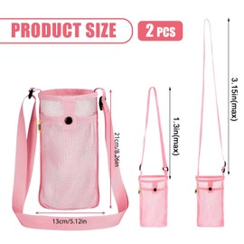 JOOTUEPO Water Bottle Holder, Pack of 2 Water Bottle Holder, Bottle Holder for Hanging, Drinking Bottle Bag, Adjustable/Portable, for Sports, Hiking, Travel, Camping (Black, Pink)