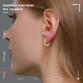 Gold Chunky Hoop Earrings, Gold Plated Small Lightweight Cubic Zirconia Hoop Earrings for Women, 15mm