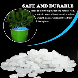 Muzero Glow in The Dark Pebbles - 200pcs White Glowing Rocks Luminous Stone for Fish Tank, Garden Yard, Path Patio Aquariums Rocks Decorations Powered by Light or Solar