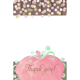 30 Blank Thank You Cards Pumpkin Fall Autumn Girl Baby Shower or Baby Sprinkle Gold Pink Glitter Wood Rustic + 30 White Envelopes