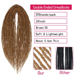 Thin 24 Inch Dreadlock Extensions 0.6 cm Width Natural Black Soft Hippie SE Dreads Synthetic Loc Extensions Handmade Reggae Style Crochet Braiding Hair (brown)