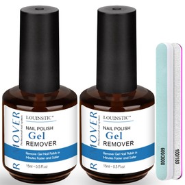 LOUINSTIC 2×15 ml Easy & Quick Gel Nail Remover Kit – Professional Gentle Acetone-Free Gel Polish Remover for Nails in 2–5 Minutes, No Soak or Foil, Includes Nail File – Home DIY Manicure & Travel