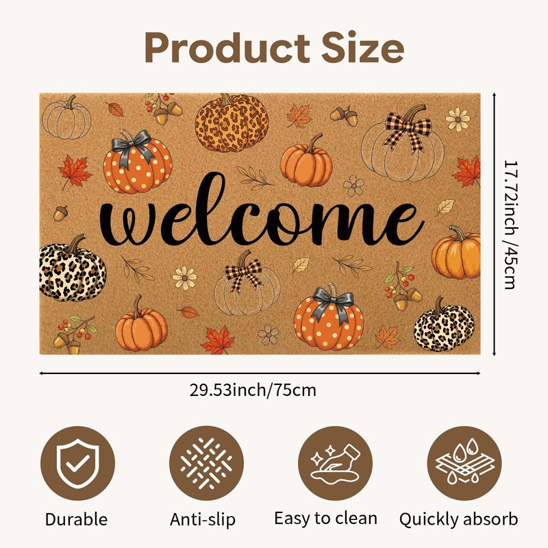Pumpkin Door Mat Outside - Fall Pumpkin Welcome Mat for