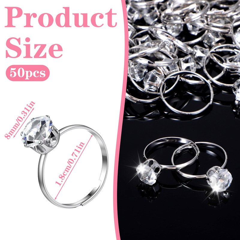 Neyauo 50 Pcs Adjustable Diamond Engagement Rings, Fake Bridal Shower